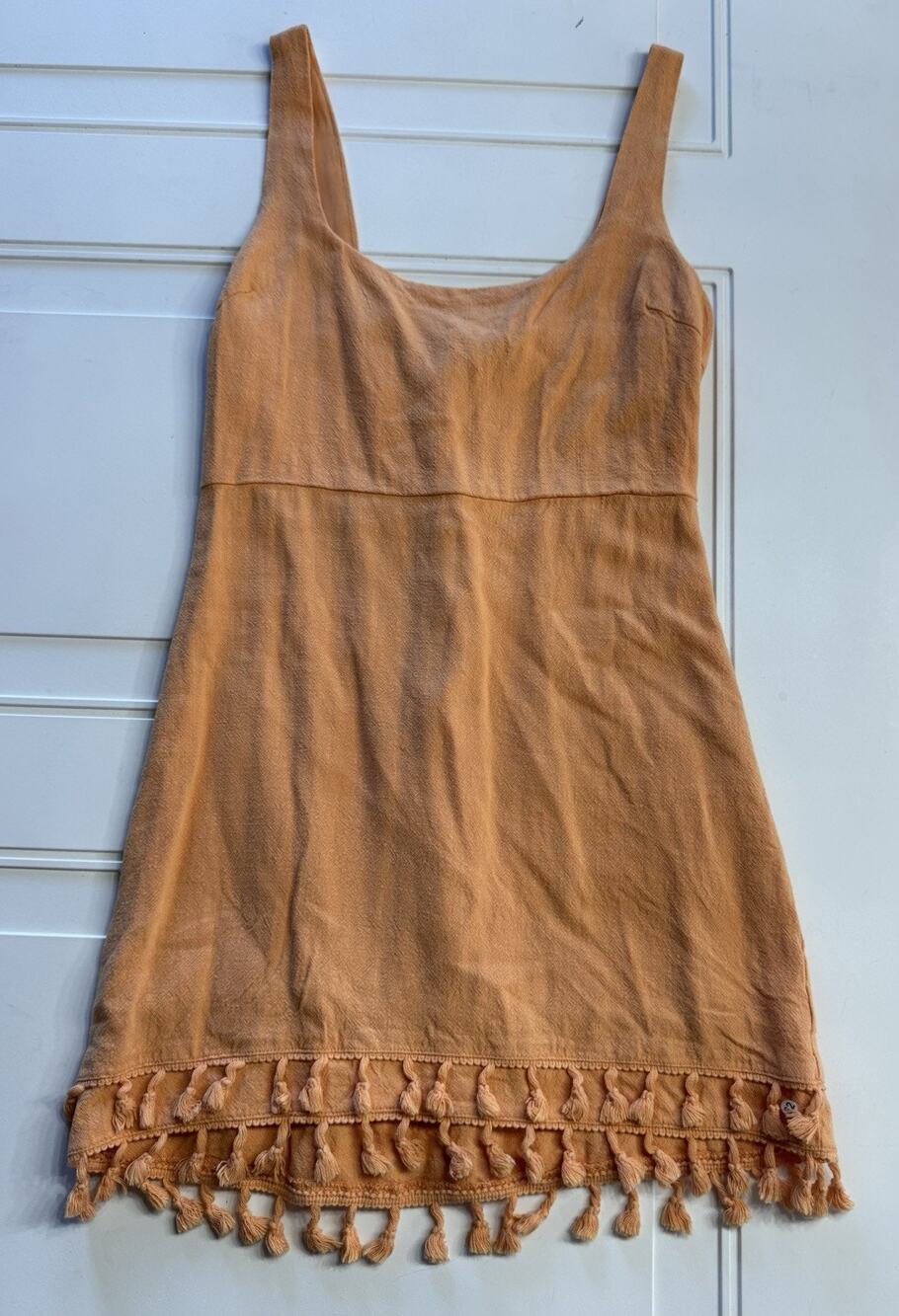 Lulus Womens Sz S Feel the Sunshine Orange Linen Blend Tassel Mini Dress